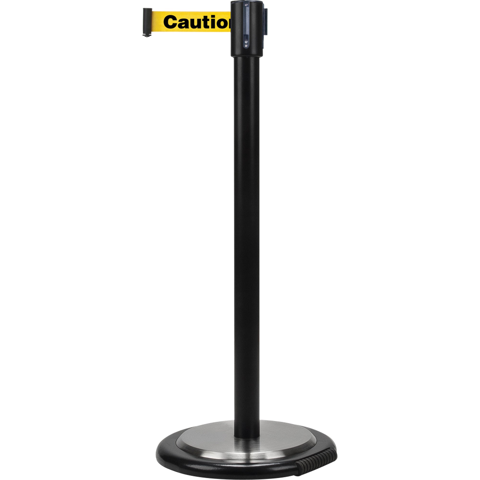 Free-Standing Crowd Control Barrier, Steel, 35" H, Yellow Tape, 7' Tape Length