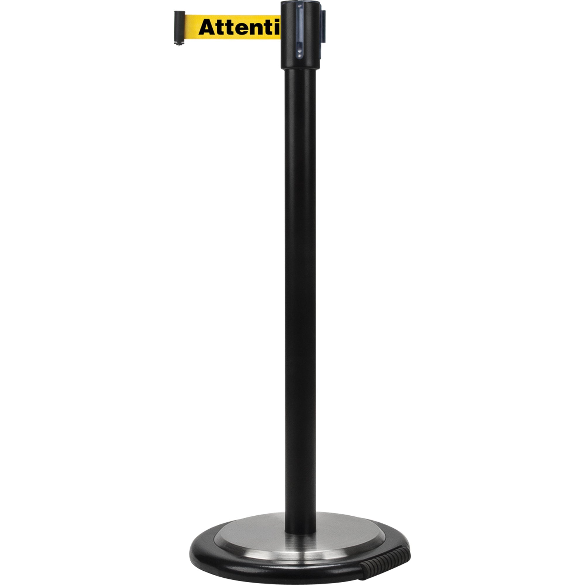 Free-Standing Crowd Control Barrier, Steel, 35" H, Yellow Tape, 7' Tape Length