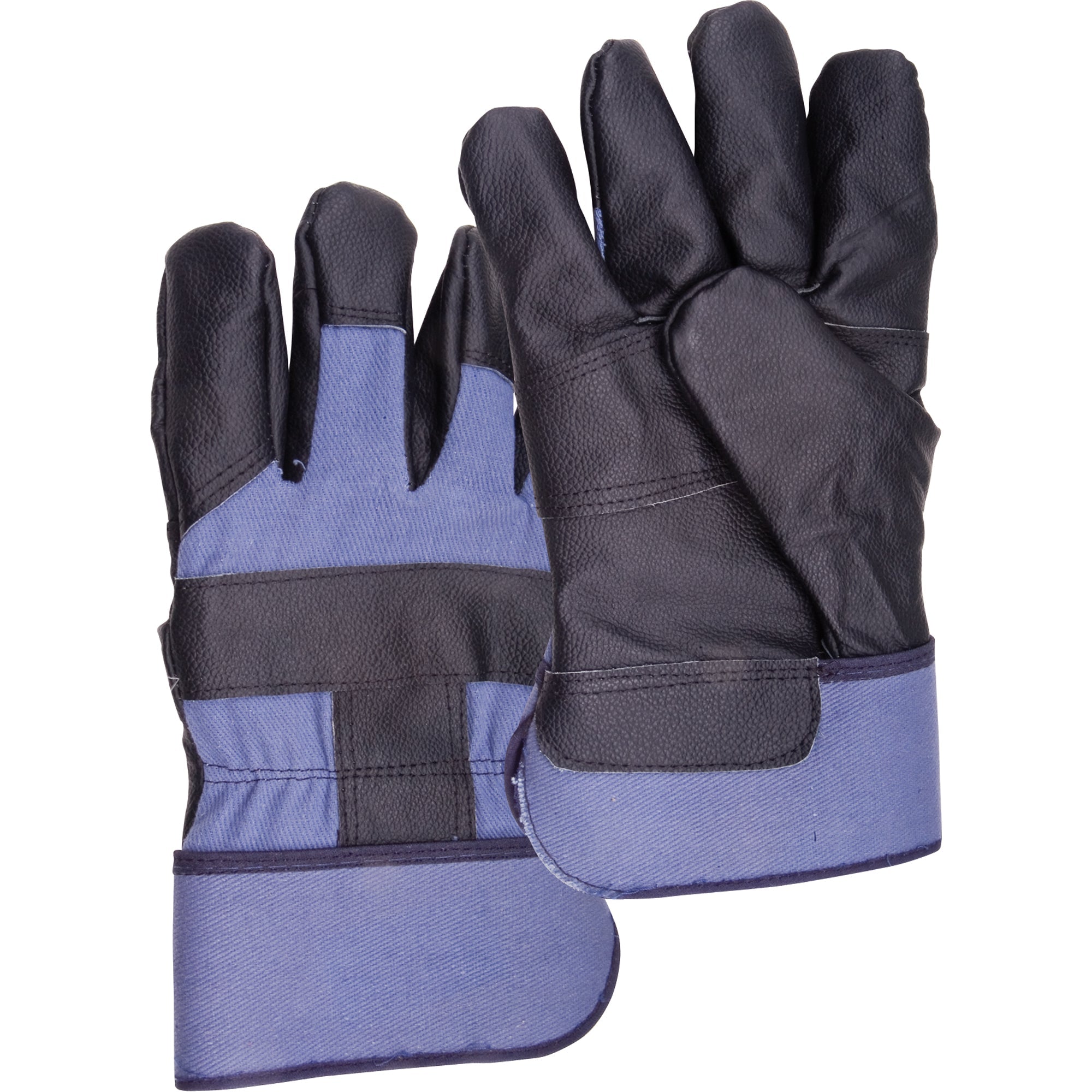 Blue Winter-Lined Work Gloves, Large, Grain Furniture Palm, Cotton Fleece Inner Lining