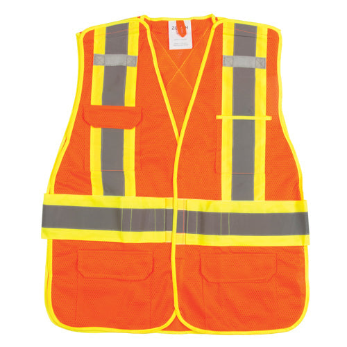 Surveyor's Safety Vest, High Visibility Orange, Large, Polyester