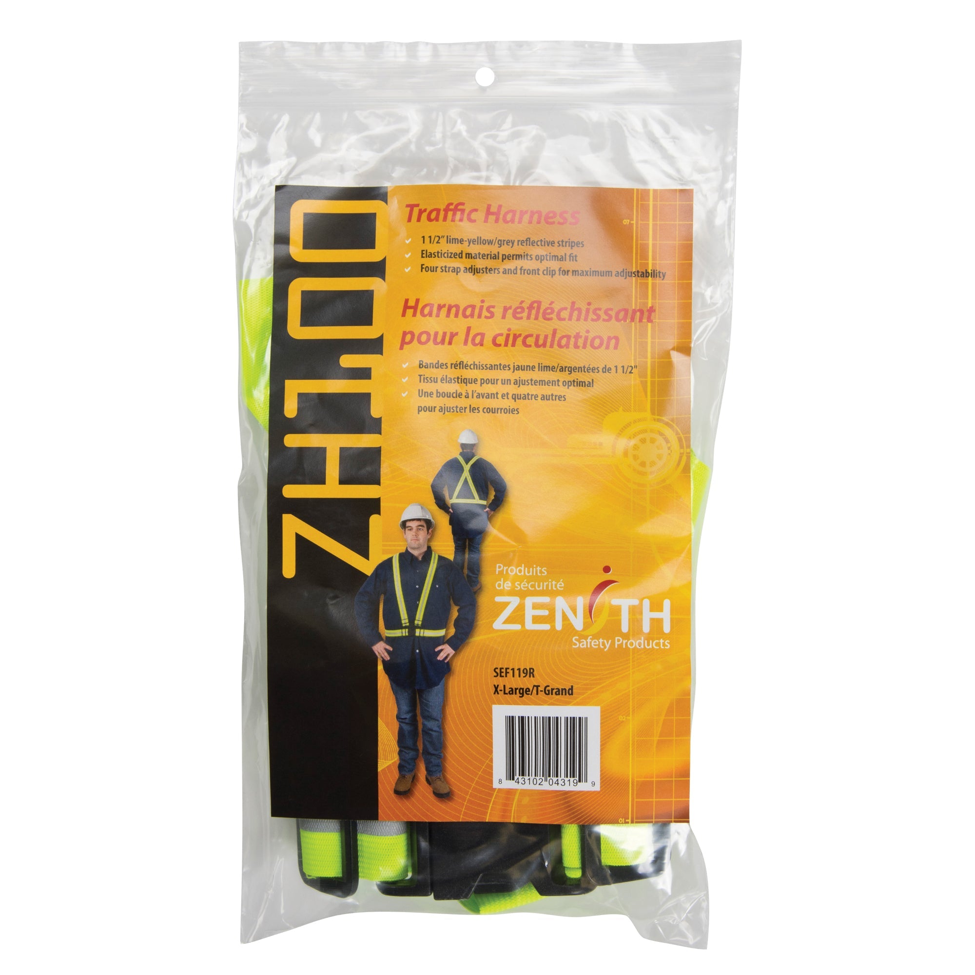 Standard-Duty Safety Harness, High Visibility Lime-Yellow, Silver Reflective Colour, X-Large