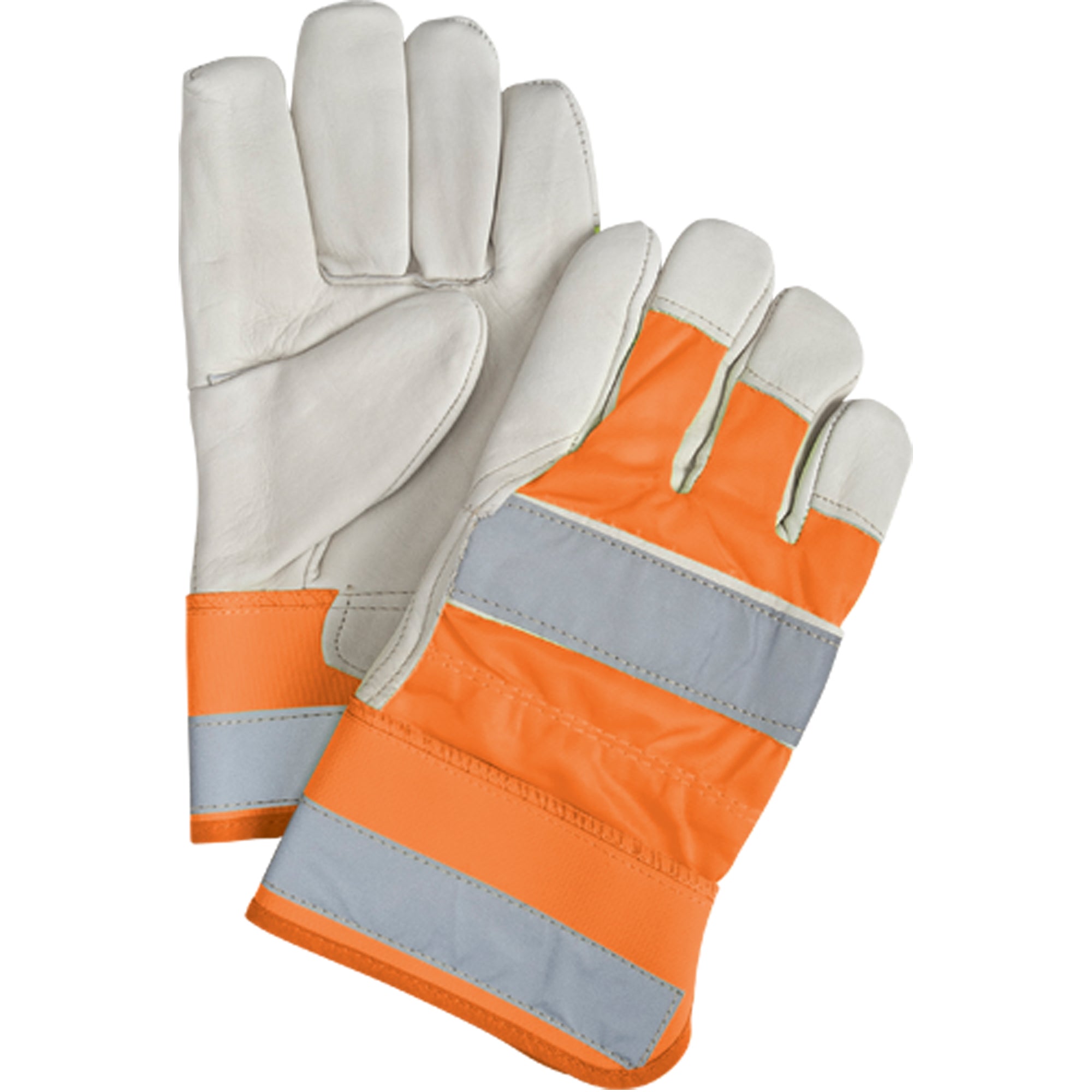 Premium Quality High Visibility Fitters Gloves, Large, Grain Cowhide Palm, Cotton Inner Lining