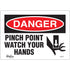 "Pinch Point" Sign, 7" x 10", Vinyl, English with Pictogram