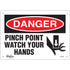 "Pinch Point" Sign, 7" x 10", Plastic, English with Pictogram