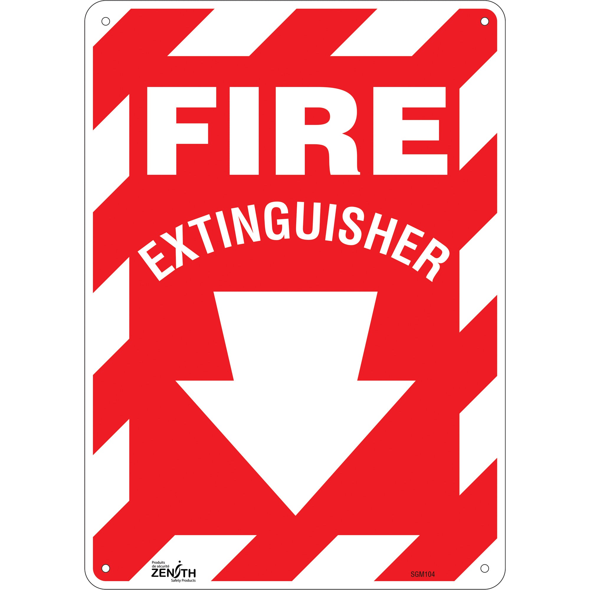 "Fire Extinguisher" with Down Arrow Sign, 14" x 10", Plastic, English with Pictogram