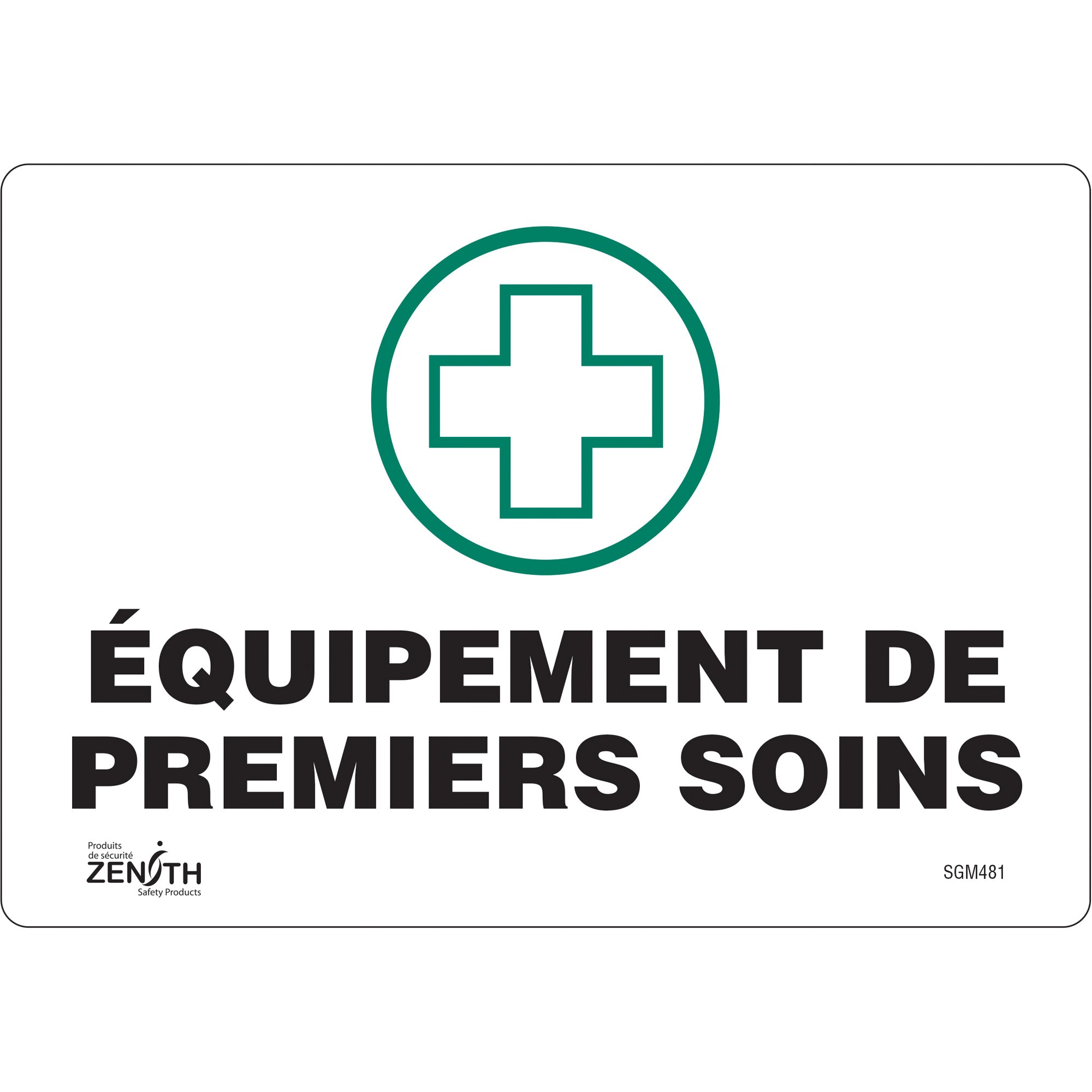 "Premiers Soins" Sign, 7" x 10", Vinyl, French with Pictogram