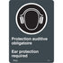 "Ear Protection Required" Sign, 14" x 10", Vinyl, Bilingual with Pictogram