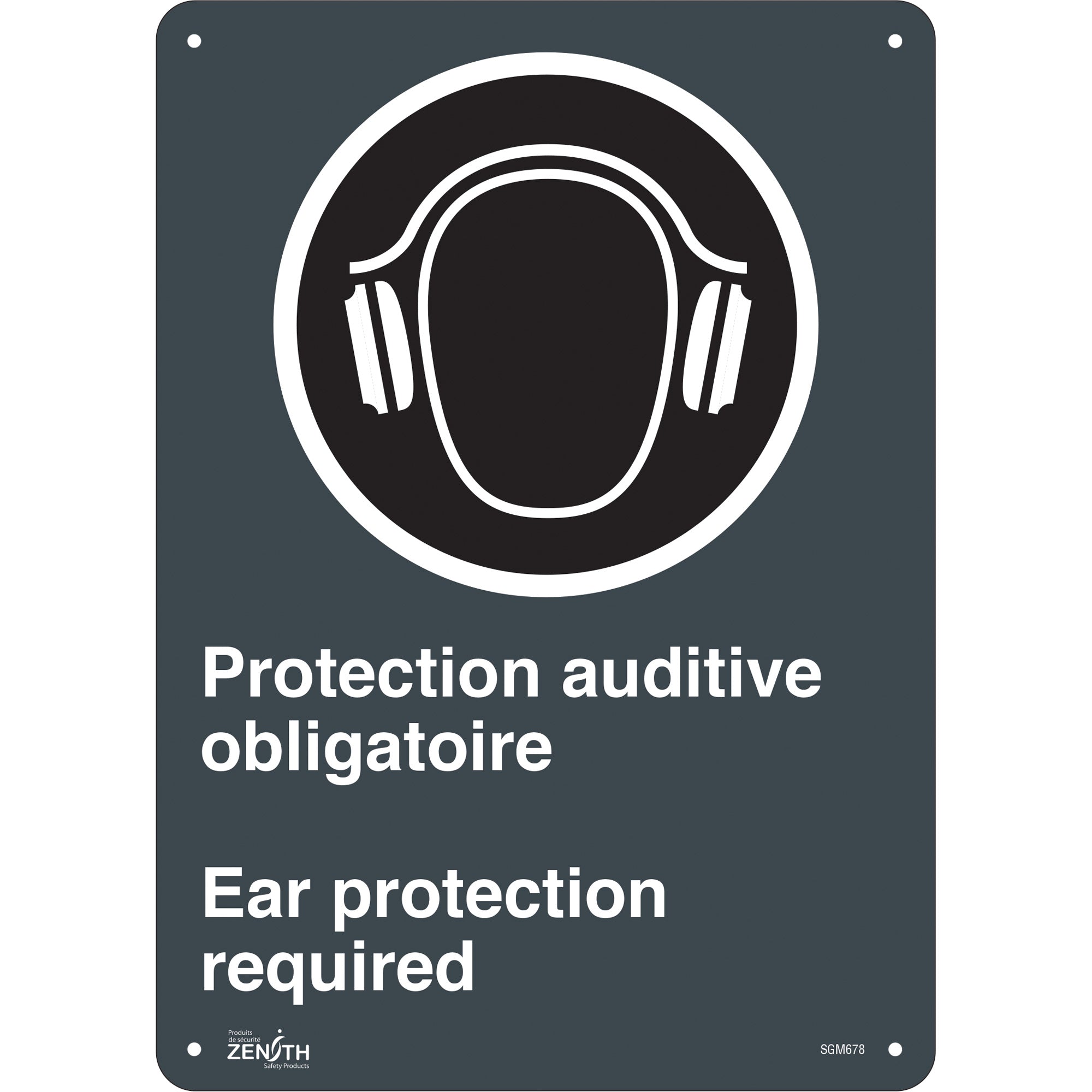 "Protection Auditive Obligatoire - Ear Protection Required" Sign, 14" x 10", Aluminum, Bilingual with Pictogram