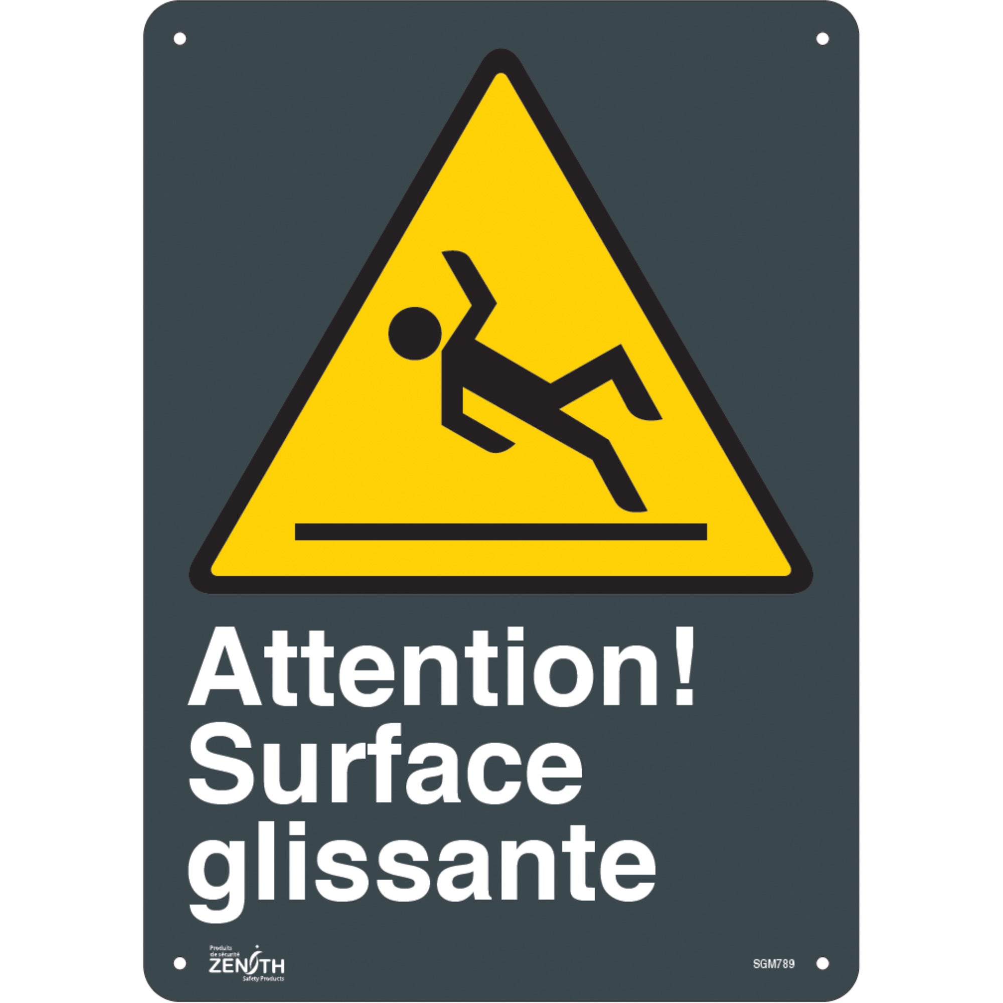 "Surface Glissante" Sign, 14" x 10", Aluminum, French with Pictogram