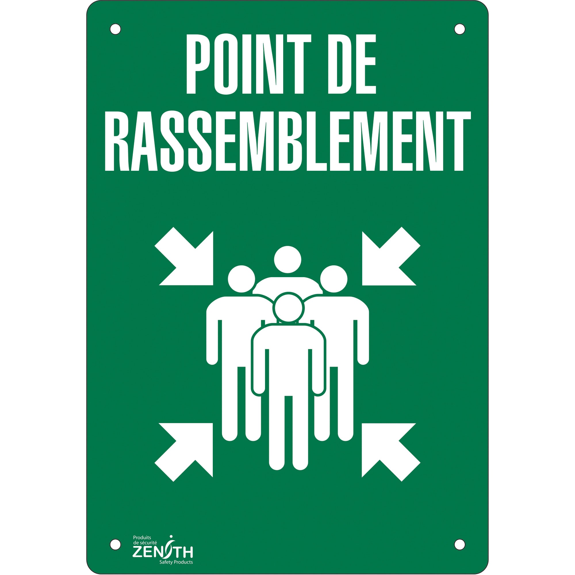 "Point de rassemblement" Sign, 14" x 10", Aluminum, French with Pictogram