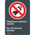 "Téléphone cellulaire interdit /No Cell Phones" Sign, 14" x 10", Vinyl, Bilingual with Pictogram