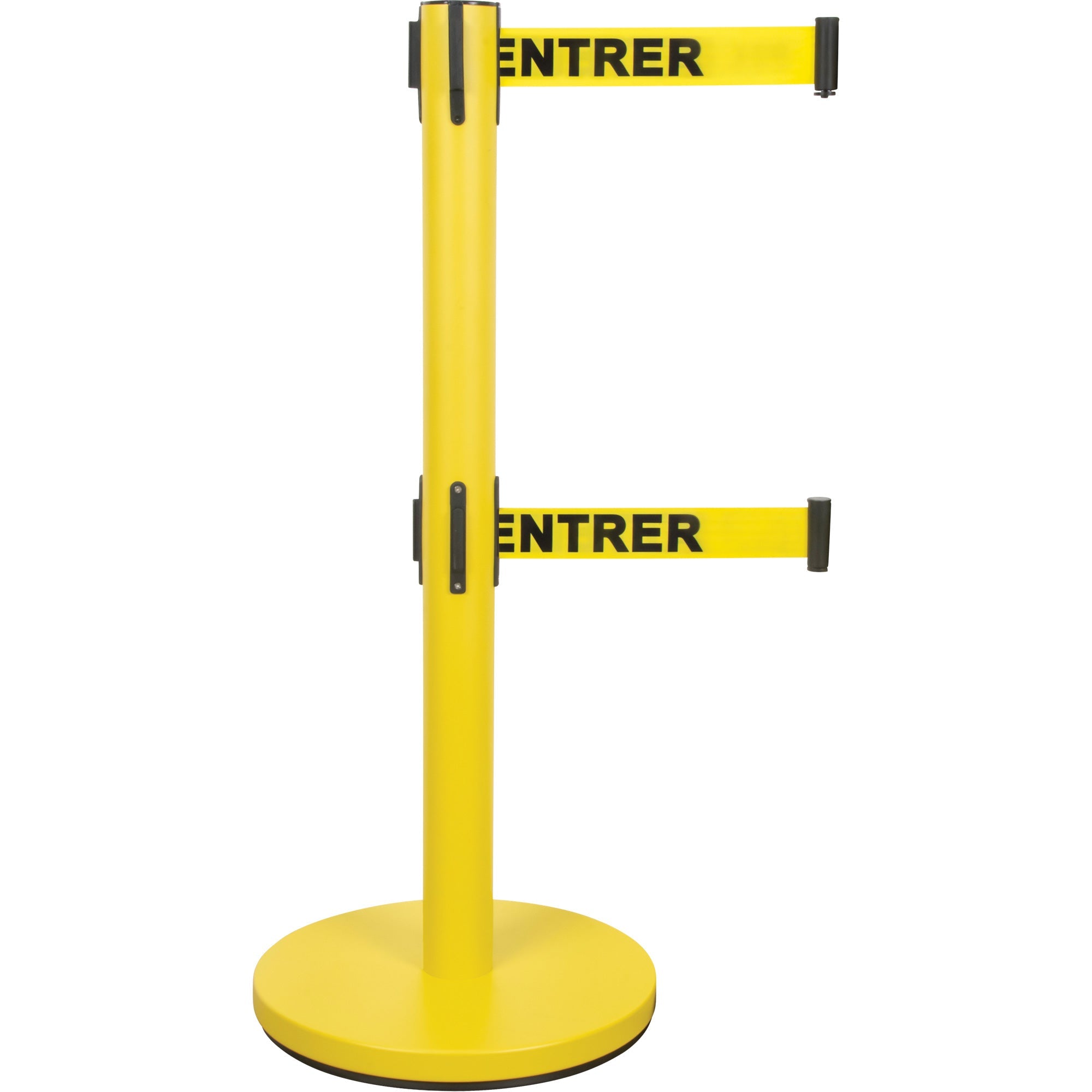 Dual Belt Crowd Control Barrier, Steel, 35" H, Yellow Tape, 7' Tape Length