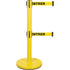 Dual Belt Crowd Control Barrier, Steel, 35" H, Yellow Tape, 7' Tape Length