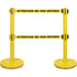 Dual Belt Crowd Control Barrier, Steel, 35" H, Yellow Tape, 7' Tape Length