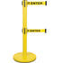 Dual Belt Crowd Control Barrier, Steel, 35" H, Yellow Tape, 7' Tape Length
