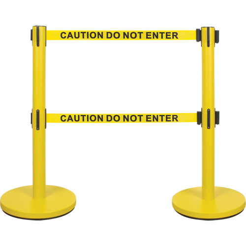 Dual Belt Crowd Control Barrier, Steel, 35" H, Yellow Tape, 7' Tape Length