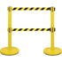 Dual Belt Crowd Control Barrier, Steel, 35" H, Black/Yellow Tape, 7' Tape Length