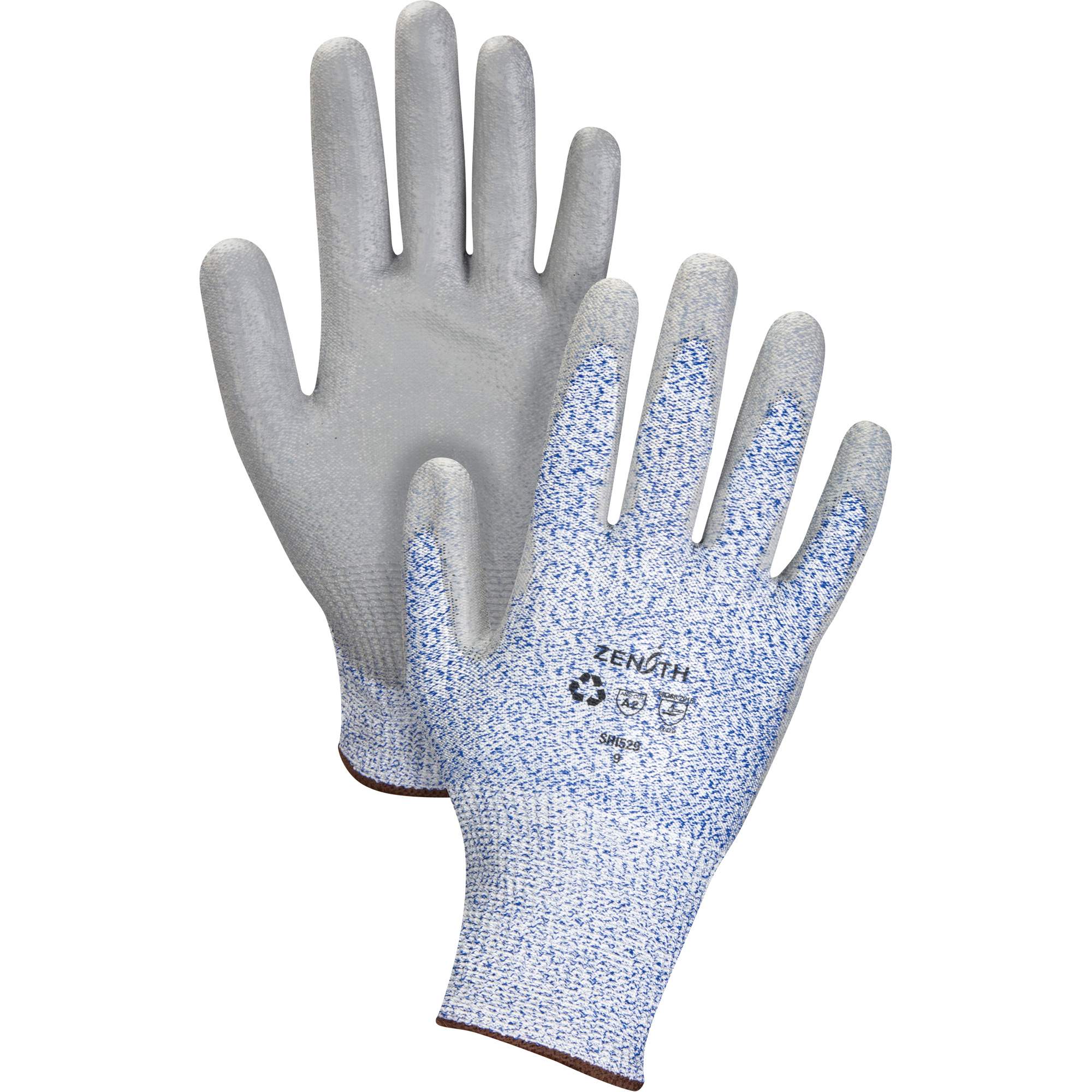 Eco-Friendly Stretch Cut-Resistant Gloves, Size 8, 13 Gauge, Polyurethane Coated, HPPE/RPET Shell, ASTM ANSI Level A2