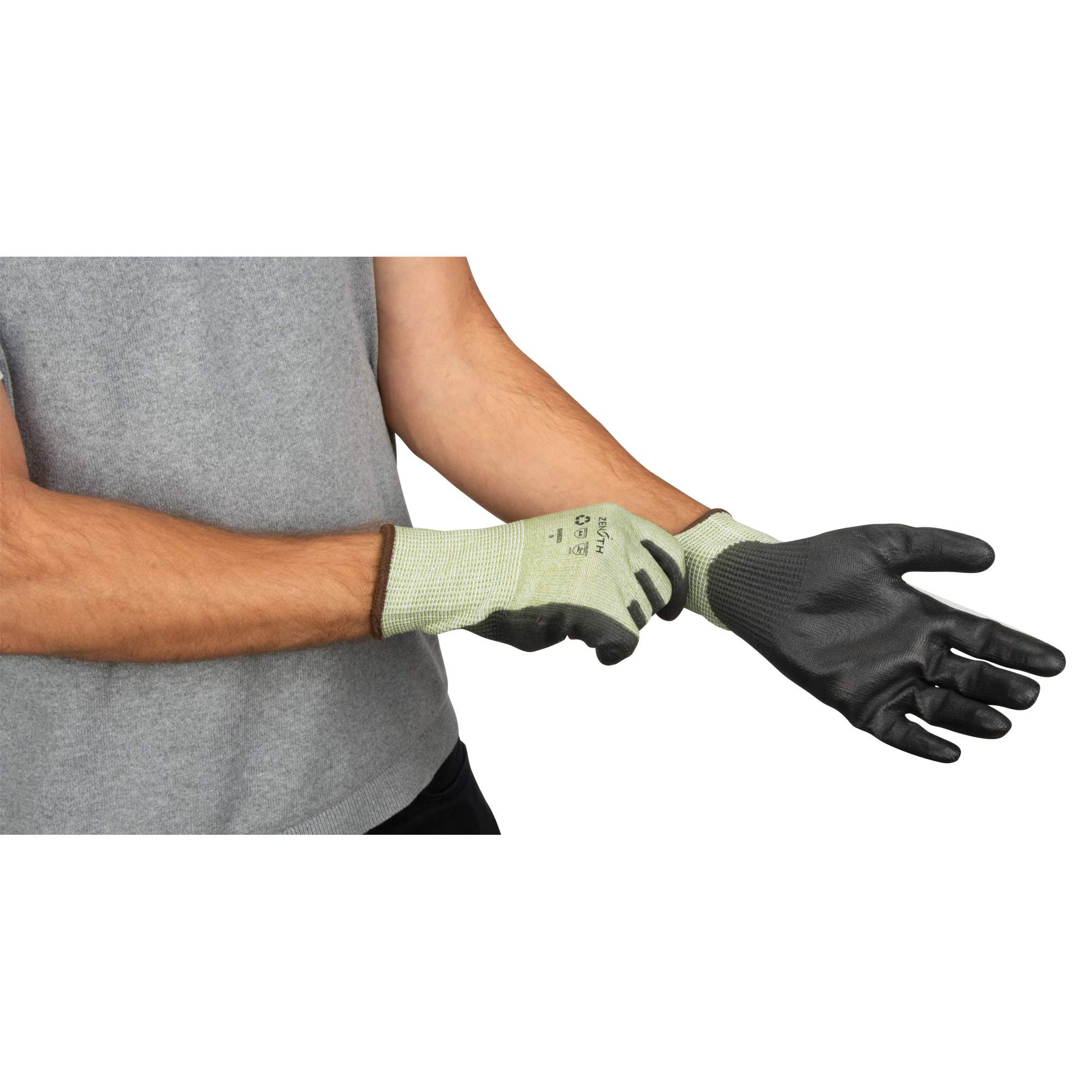 Eco-Friendly Seamless Cut-Resistant Gloves, Size 8, 13 Gauge, Polyurethane Coated, HPPE/RPET Shell, ASTM ANSI Level A4
