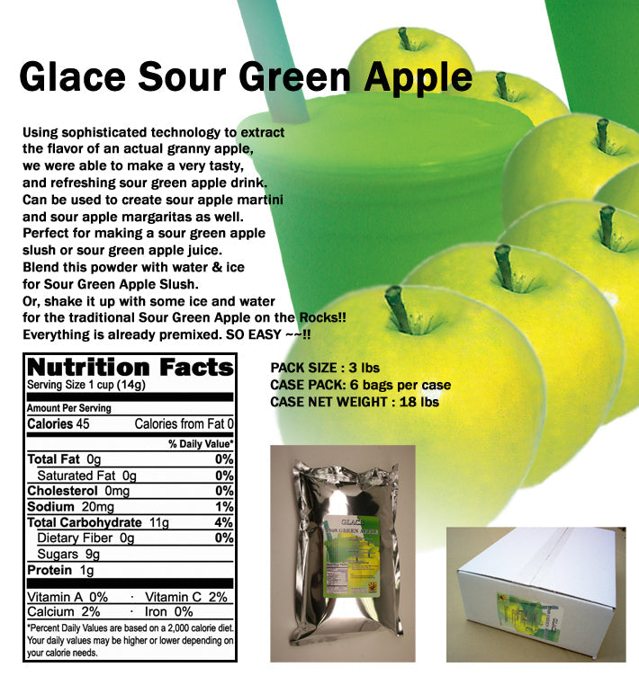 Sour Green Apple 4 in 1 Mix for Bubble Tea, Smoothies, Lattes and Frappes, 3 lbs. Bag (Case 6 x 3 lbs. Bags)  - Ships Free Within Canada on Orders Above CAD $199
