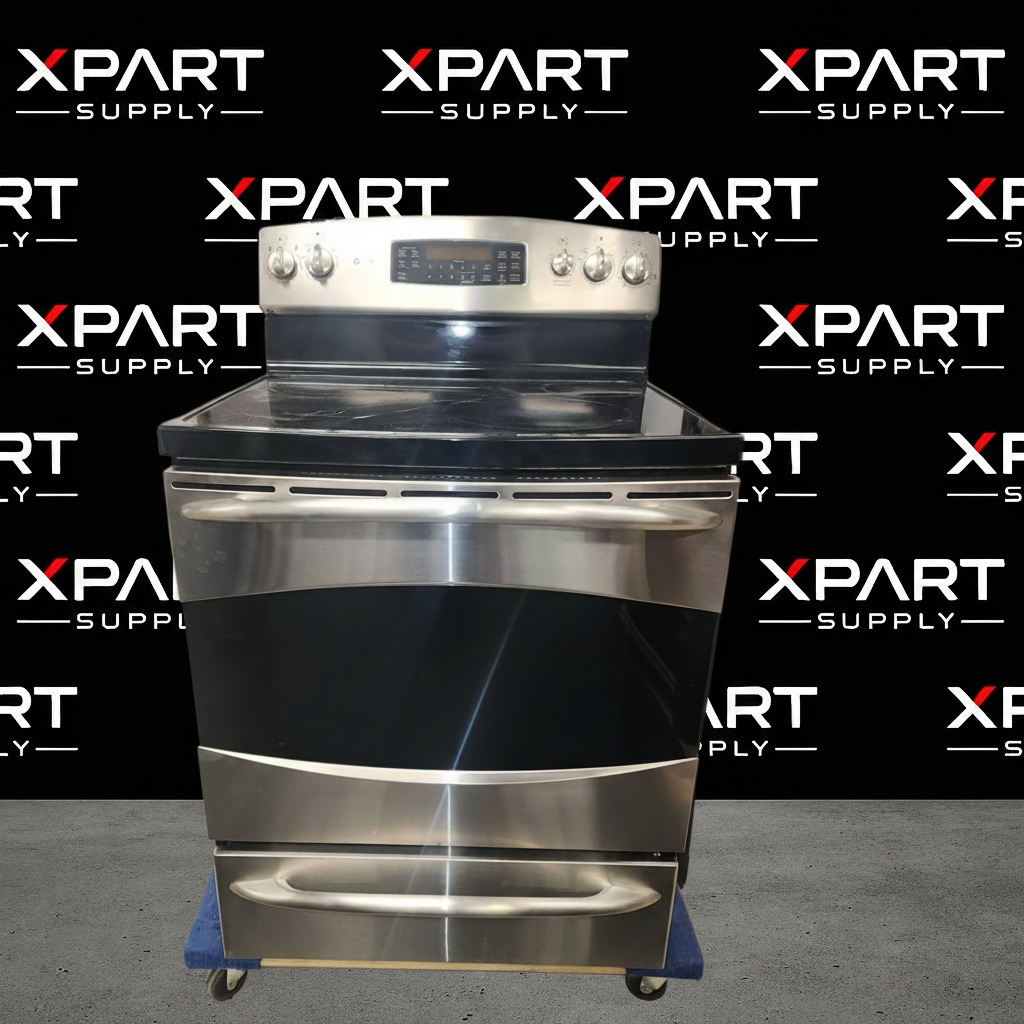 Stainless steel double oven range on XPart Supply branded background