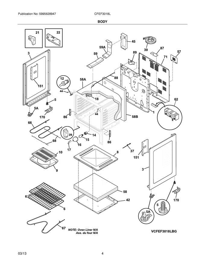 Exploded diagram of oven parts including Supco CH5104 oven bake element from XPart Supply