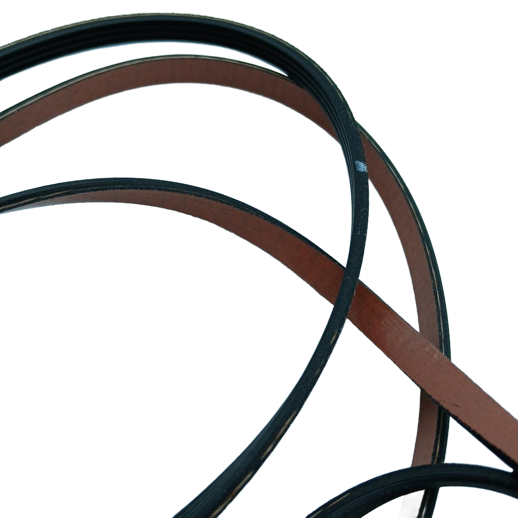Close-up of Supco LB29897 dryer drive belt with black and brown rubber textures from XPart Supply