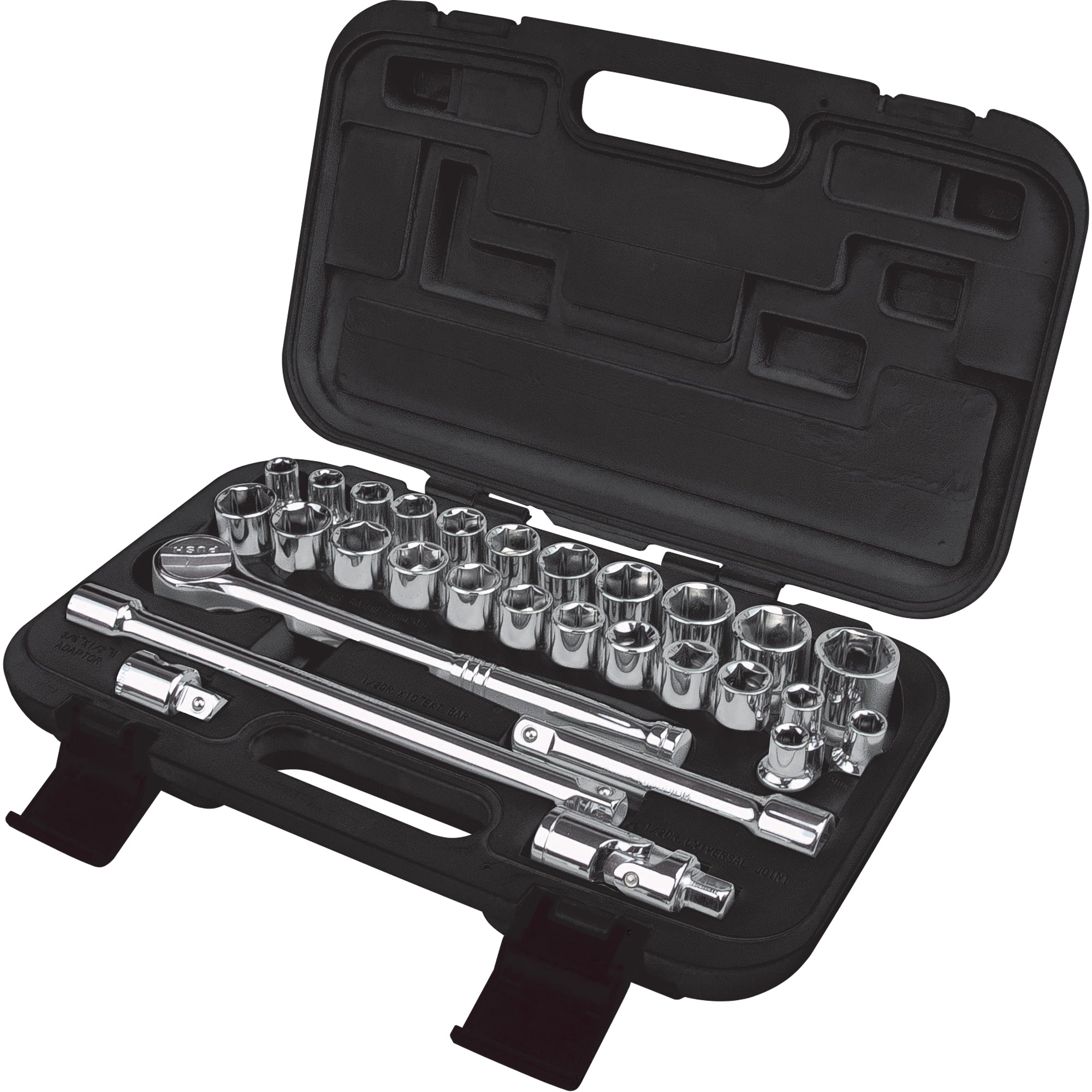 SAE/Metric Socket Set, 29 Pcs, 1/2" Drive Size