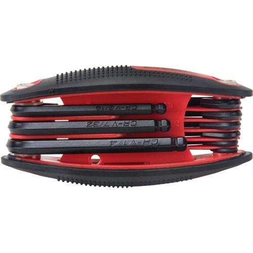 Ball End Fold-Up Hex Key Set, 9 Pcs., Imperial