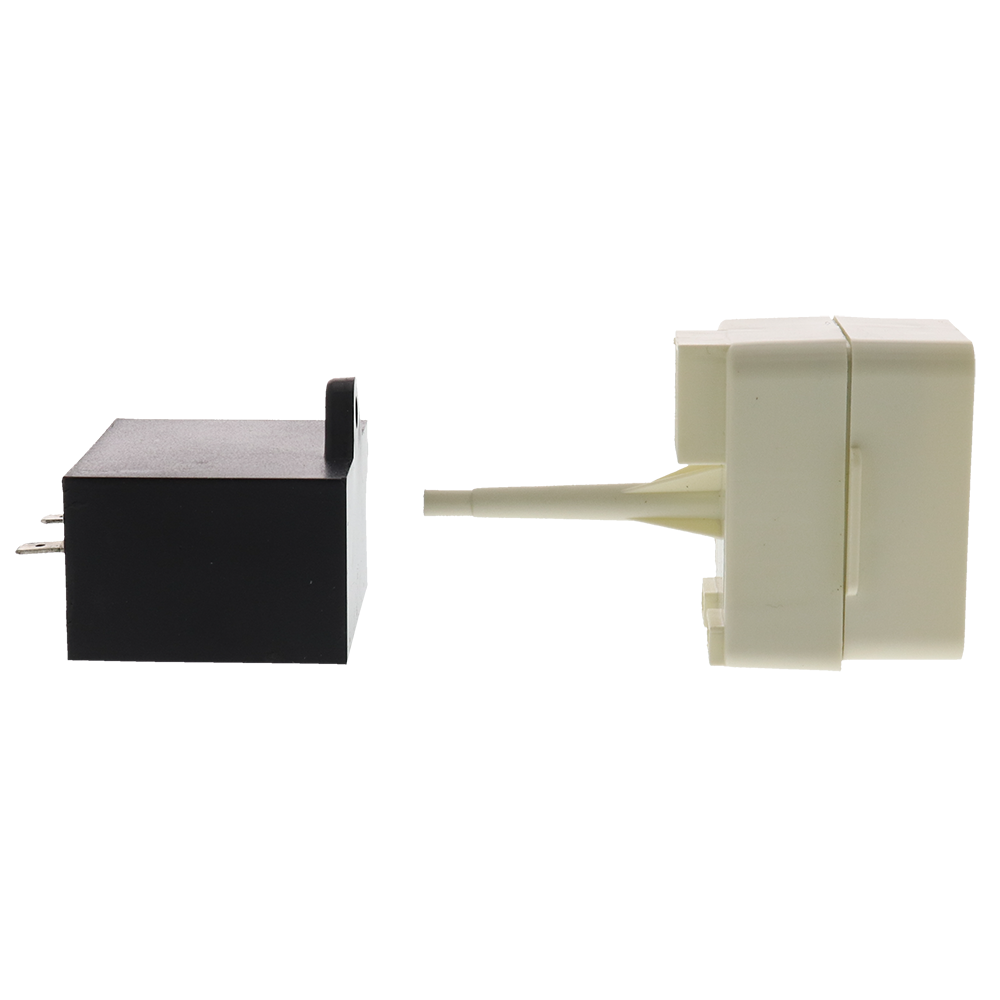 W10613606 refrigerator start device in black and white components isolated on black background