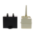 XPart Supply W10613606 refrigerator start device shown from front and side views on black background