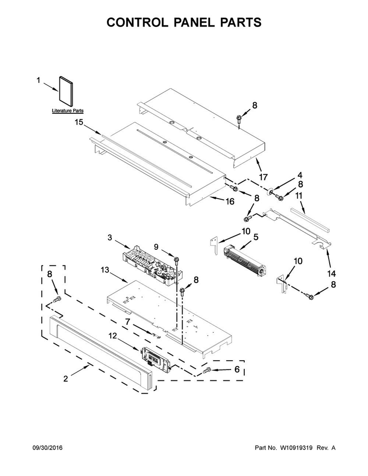 W10841692 wall oven control board diagram with labeled parts for repair and maintenance