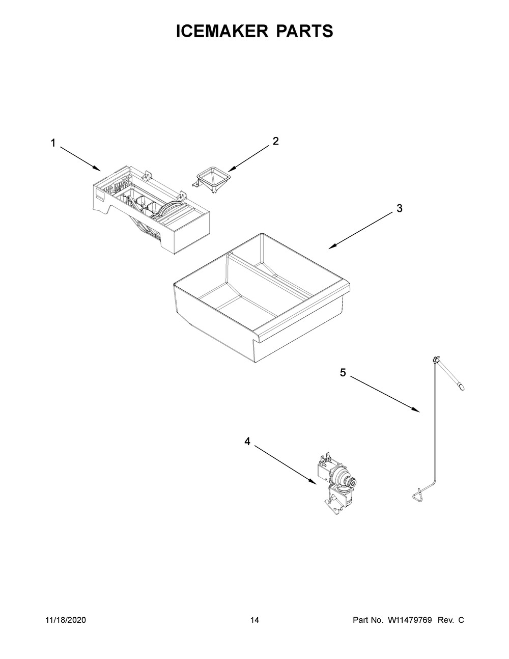 Diagram of icemaker parts including the W11455388 refrigerator water valve for replacement