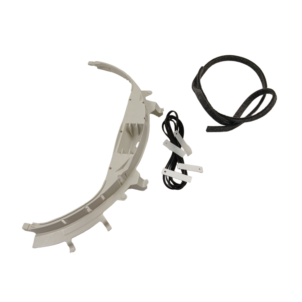 XPart Supply WE49X20697 dryer maintenance kit with white plastic drum support, black belt, and wiring clips