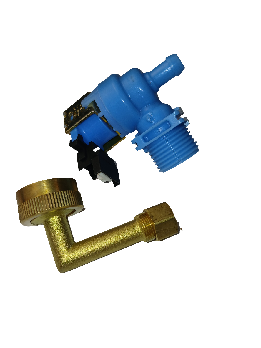 W10648041 dishwasher water inlet valve blue plastic solenoid with brass elbow connector XPart Supply