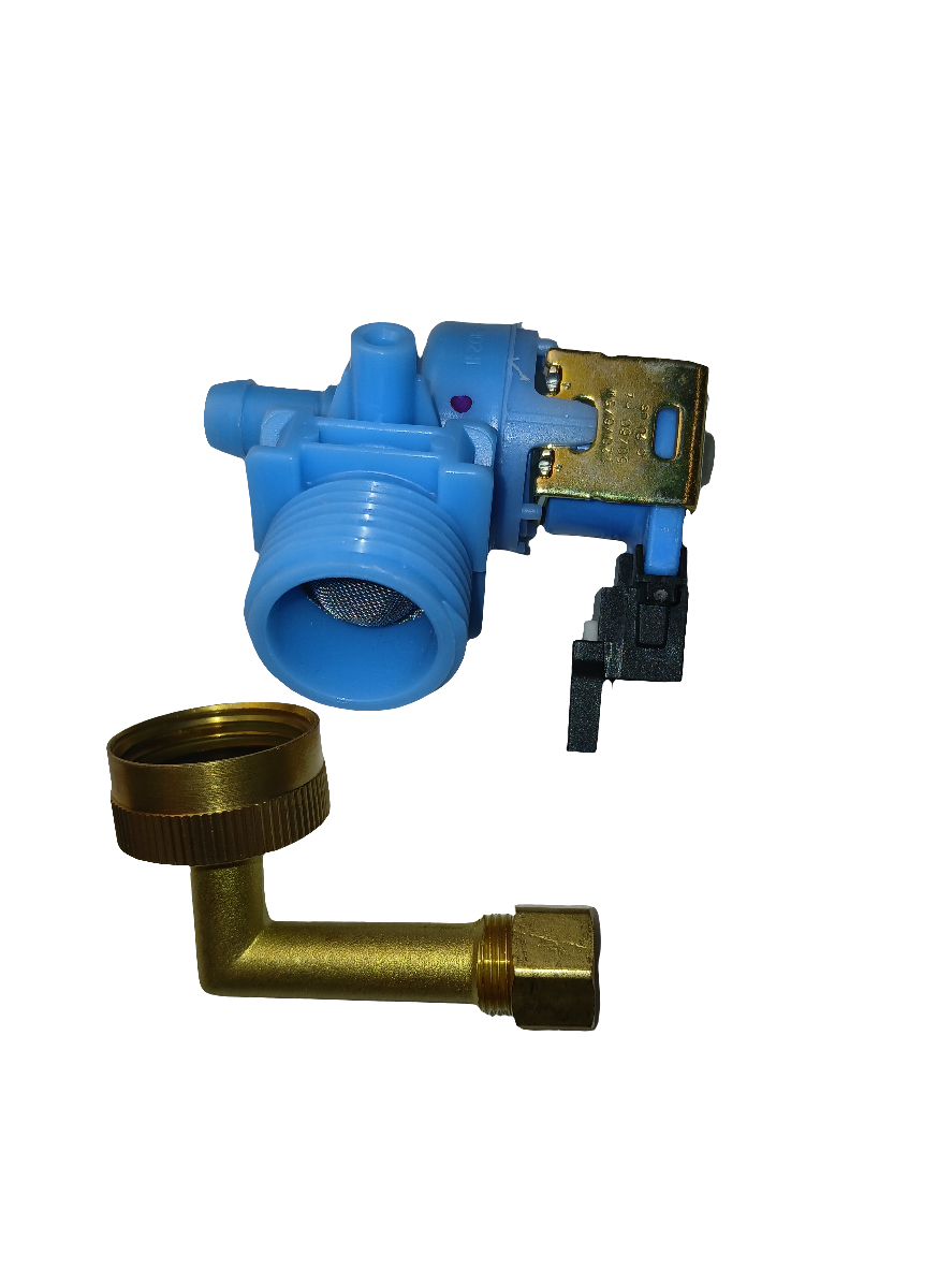 W10648041 dishwasher water inlet valve blue plastic assembly with brass elbow and mesh filter