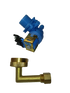 XPart Supply W10648041 dishwasher water inlet valve blue plastic solenoid and brass elbow fitting on black background