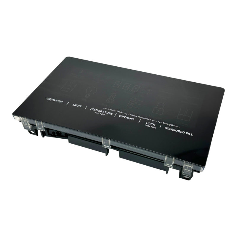 W11577100 refrigerator control board black touch control panel with LED icons and mounting clips