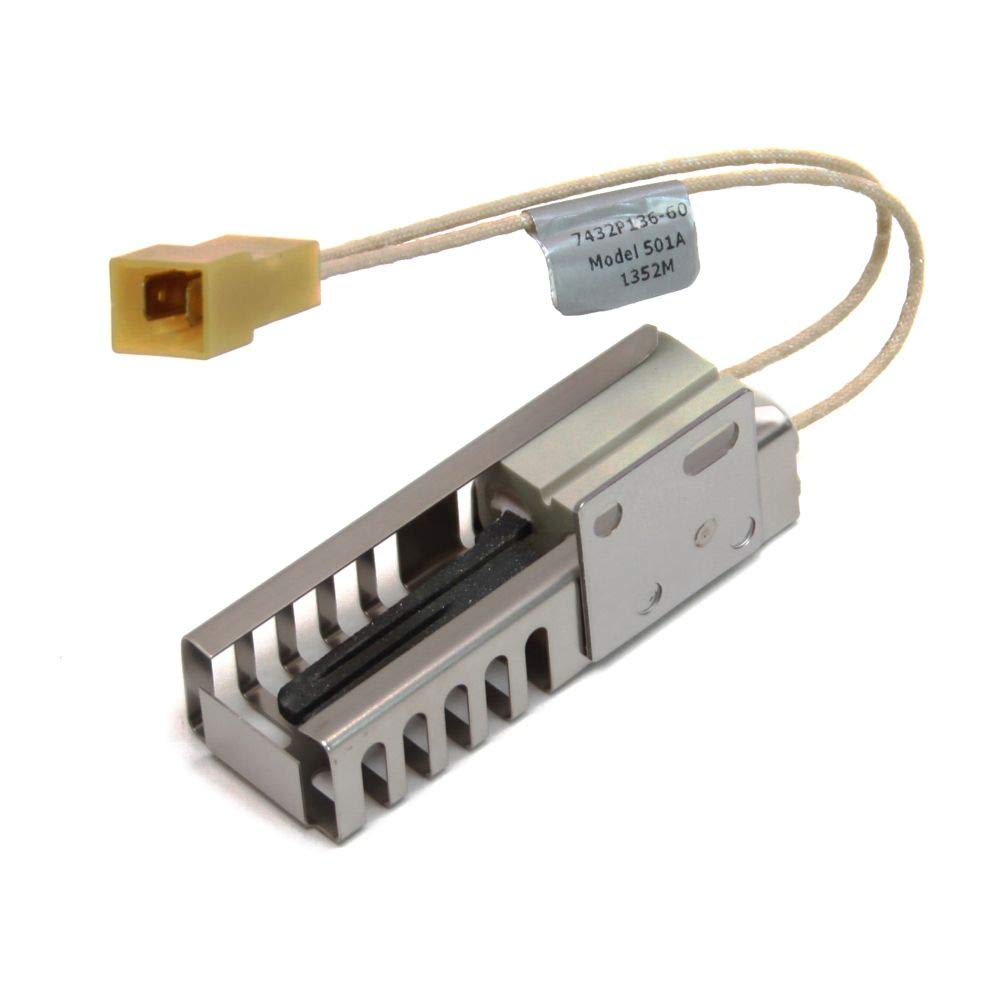WP7432P136-60 range ignitor replacement stainless metal electrode assembly with insulated wires and yellow connector
