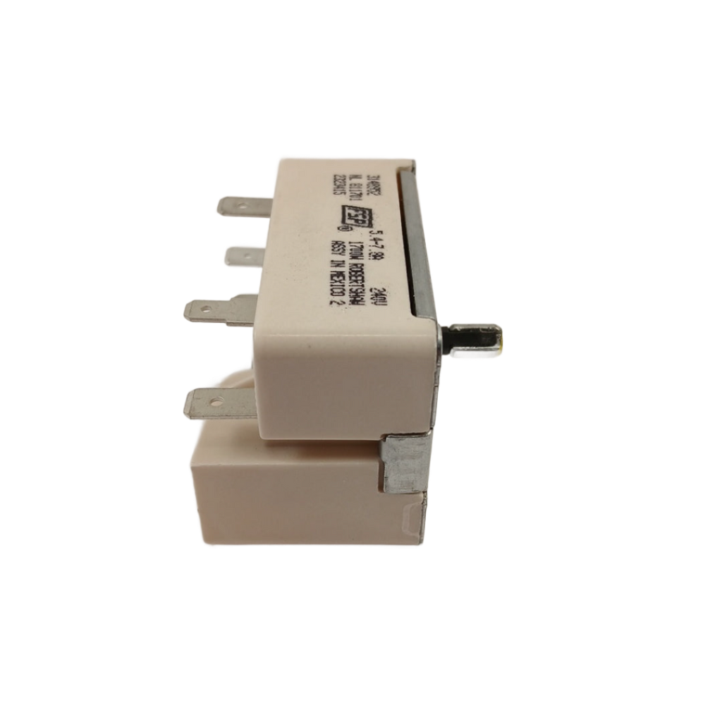 WP3148952 replacement burner switch by XPart Supply showing electrical terminals and metal actuator