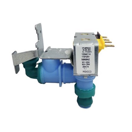 WP67005154 water inlet valve with blue and green plastic body and metal mounting bracket