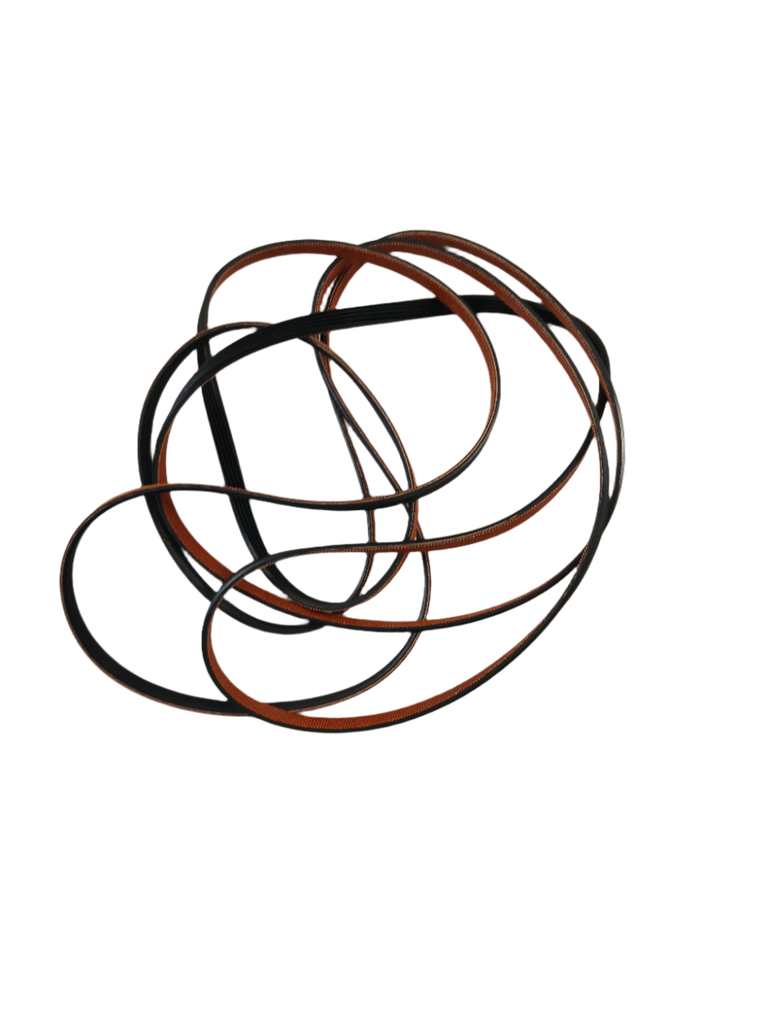 WPY312959 dryer drive belt replacement by XPart Supply showing multiple belts coiled on black background