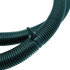Close-up of black flexible WW01F02060 washing machine hose with ribbed texture and securing clip