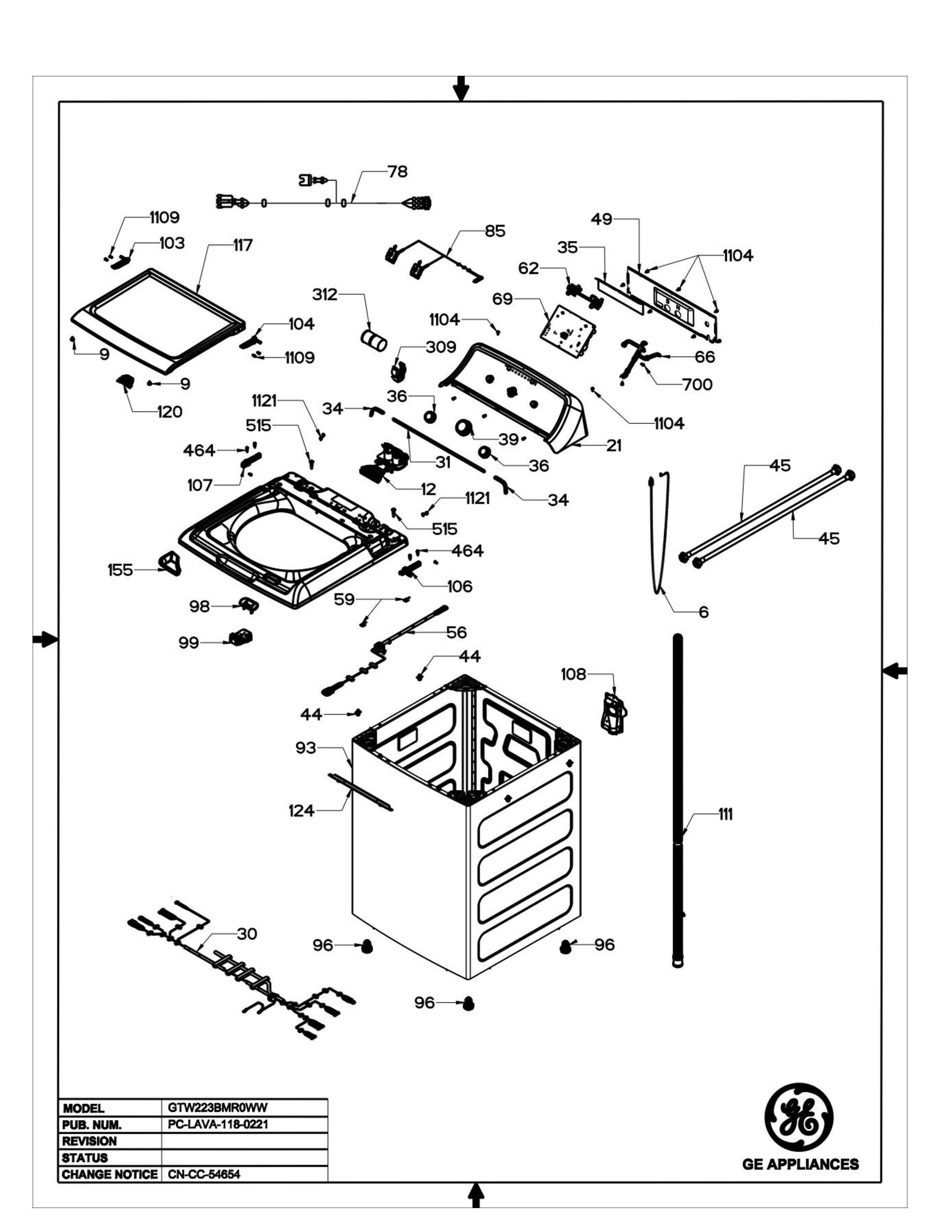 Exploded parts diagram for GE Appliances washing machine including WW01F02060 washing machine hose