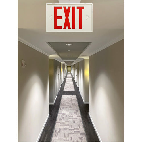 Exit Sign, LED, Battery Operated/Hardwired, 12-1/5" L x 7-1/2" W, English