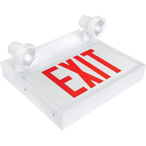 Exit Sign with Security Lights, LED, Battery Operated/Hardwired, 12-1/10" L x 11" W, English