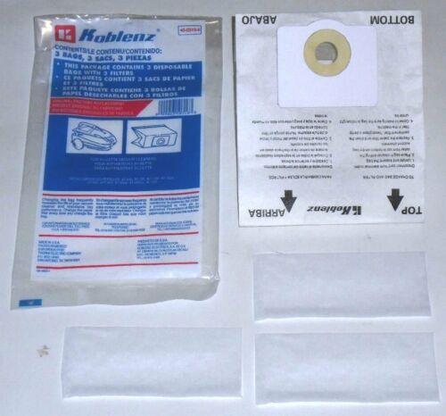 Koblenz Siluetta Canister Vacuum Paper Bags 3 Pk Plus 3 Filter Part 45-0316-5 45-00316-5 - Appliance Genie