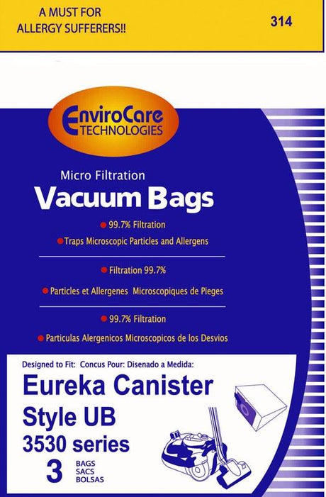 3Pk, Eureka Ub Canister-Microlined, Paper Bags, Part 314 - Appliance Genie