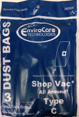 ShopVac Type C All Around Vacuum Bags, 3pk, Replaces OEM 906-69-00 Generic Part 380SW - Appliance Genie