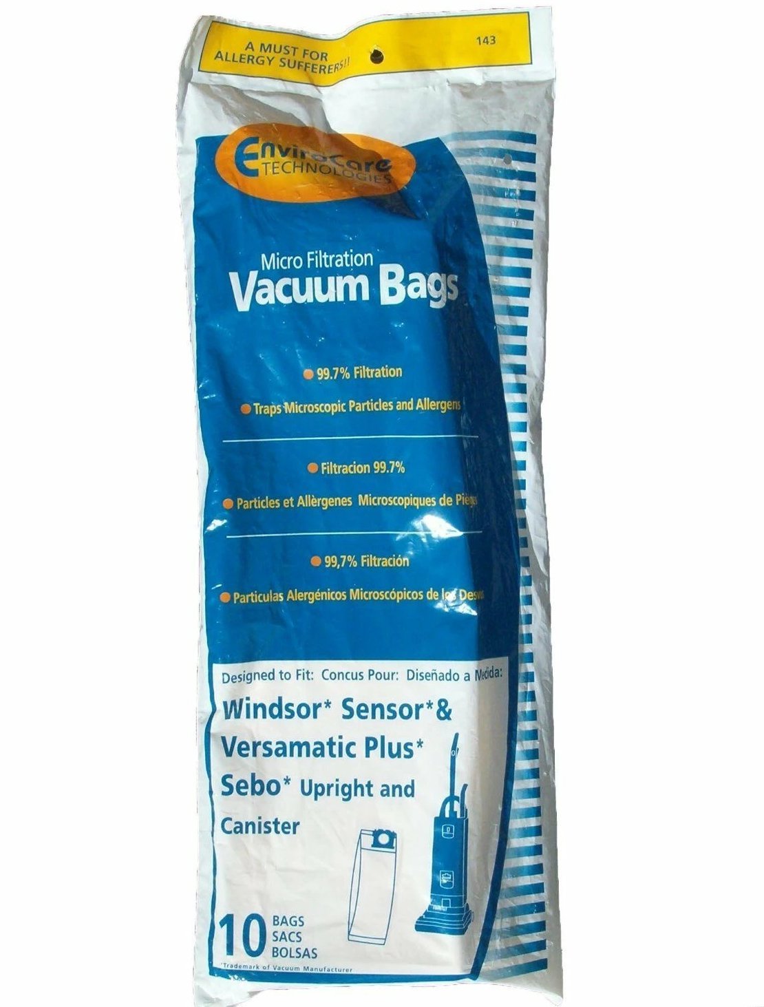 Windsor 5300 Sensor SR12 15 16 18 Versamatic Plus VSP, 10 Vacuum Bags, Generic Part 143 - Appliance Genie